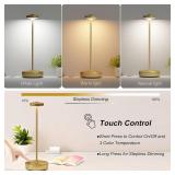 2 Pack Rechargeable Cordless Table Lamps, 5000mAh LED Portable Table Light with 3 Color Stepless Dimming, Battery Powered Waterproof Table Lamp for Outdoor/Restaurant/Home/Dinner (Brushed Gold)