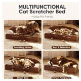 FUKUMARU 26 Inch Cat Scratcher Bed, 2 Reversible Cardboard Cat Scratch Pads Refill for Indoor Cats, Durable Large Cats Scratching Bed Sofa Couch Lounger with Fun Toys, Furniture Protector, Caramel