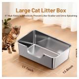 Stainless Steel Cat Litter Box, Steel Litter Pan with Curved Low Entry, Leak Proof 6 Inch High Side for Urine, Easy Entry for Kittens Older Cats, No Slip, 17.7" x 13.8" x 6", Silver