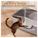 Stainless Steel Cat Litter Box, Steel Litter Pan with Curved Low Entry, Leak Proof 6 Inch High Side for Urine, Easy Entry for Kittens Older Cats, No Slip, 17.7" x 13.8" x 6", Silver