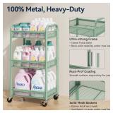 YASONIC 3 Tier Rolling Cart   Metal Utility Storage Carts with Wheels, Craft Carts Organizer with Hanging Cups, Hooks, Mesh Basket for Bedside Kitchen Office Art, Green