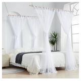 Mengersi Canopy Bed Curtains with Poles for King,Queen,Full and Twin Bed, Bed Canopy Drapes Sheer Curtains for Girls Adults Bedroom Decoration (White) (5