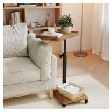 End Table, TV Tray Table Adjustable Height for Small Spaces, 360 Swivel Side Table for Living Room and Bedroom (Walnut Brown)