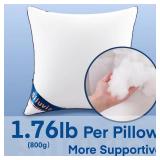 Siluvia 20"x20" Pillow Inserts Set of 2 Decorative Square Square Throw 20 Pillows with 100% Cotton Cover for Sofa, Couch, and Bed - White