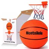 Indoor Silent Basketball Size 7 with Hoop (29.5")   Airless Foam Ball for Quiet Indoor Dribbling, Ships Uncompressed, Foldable Wall-Mounted Hoop with Adhesive Mount, No Drilling