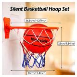 Indoor Silent Basketball Size 7 with Hoop (29.5")   Airless Foam Ball for Quiet Indoor Dribbling, Ships Uncompressed, Foldable Wall-Mounted Hoop with Adhesive Mount, No Drilling