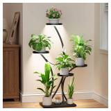 Plant Stand Indoor with Grow Lights - Plant Shelf Tree-Shaped, Lighted Corner Plant Stands for Indoor Growing, 5 Tiered Metal Flower Holder, Decorative Shelves for Home Hallway Black (Right)
