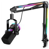 FIFINE Gaming Microphone Kit, XLR/USB Dynamic PC Microphone with Boom Arm for Podcast Recording, RGB Streaming Mic Set, Tap-to-Mute, Mix Control, Headphone Jack-AmpliGame AM8PROT