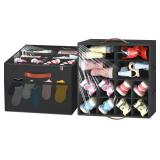 Aokeyee Shoe Organizer for Closet, 2 Pack Foldable Shoe Storage Organizer Box w/Clear Cover and 4 Reinforced Handles, Space Saving Shoes Bin Fits up to 16-32 Pairs, Black