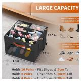 Aokeyee Shoe Organizer for Closet, 2 Pack Foldable Shoe Storage Organizer Box w/Clear Cover and 4 Reinforced Handles, Space Saving Shoes Bin Fits up to 16-32 Pairs, Black