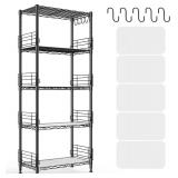 5 Tier Metal Shelving Unit Pantry Storage Shelves with Side Blockers Adjustable Metal Wire Shelf with Hooks & Shelf Linker Standing Storage Rack for Kitchen Pantry Bathroom Closet,13.8"Dx21.7"Wx59.1"H