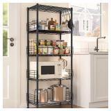 5 Tier Metal Shelving Unit Pantry Storage Shelves with Side Blockers Adjustable Metal Wire Shelf with Hooks & Shelf Linker Standing Storage Rack for Kitchen Pantry Bathroom Closet,13.8"Dx21.7"Wx59.1"H