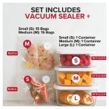 $125 Chef Preserve Compact Vacuum Sealer for Food (Vacuum Sealer Machine + 3 Glass Vacuum Containers + 30 Reusable Vacuum Bags) Powerful Handheld Vacuum Seal Machine, Seal Meal Saver, Portable Food Se