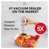 $125 Chef Preserve Compact Vacuum Sealer for Food (Vacuum Sealer Machine + 3 Glass Vacuum Containers + 30 Reusable Vacuum Bags) Powerful Handheld Vacuum Seal Machine, Seal Meal Saver, Portable Food Se