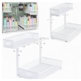 2 Pack Under Sink Organizer, Dual-Layer Pull Out Mesh Cabinet Rack with 5-Level Height Adjustment, Rust-Resistant Sliding Storage for Bathroom & Kitchen, Multi-Purpose 2-Tier Shelf