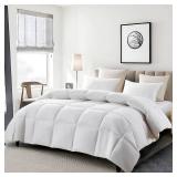 Serta Goose Feather Down Fiber Cotton Comforter King Size - 100% Cotton Duvet Insert - Hotel Luxury Hypoallergenic Bedding Comforter All Season Medium Warmth 106 x 90 Inch White