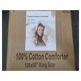 Serta Goose Feather Down Fiber Cotton Comforter King Size - 100% Cotton Duvet Insert - Hotel Luxury Hypoallergenic Bedding Comforter All Season Medium Warmth 106 x 90 Inch White