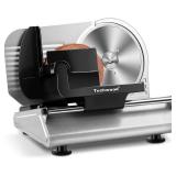 Meat Slicer, Techwood 150W Electric Food Slicer with Removable 7.5  Stainless Steel Blade, Deli Fruit Vegetable Cutter with Adjustable Knob for Thickness, Food Carriage & Non-Slip Feet, Double Blade