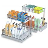 Under Sink Organizer Storage 2-Tier Premium Metal Pull-Out Kitchen Cabinet Organizer with Sliding Drawer, Height Adjustable, Heavy Duty for Kitchen & Bathroom Organizers 2 Pack Grey