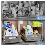 Under Sink Organizer Storage 2-Tier Premium Metal Pull-Out Kitchen Cabinet Organizer with Sliding Drawer, Height Adjustable, Heavy Duty for Kitchen & Bathroom Organizers 2 Pack Grey