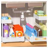 YJHome 2 Pack Expandable Under Sink Organizer, 2 Tier Pull Out Cabinet Organizer with Smooth Ball Bearing Slides, Adjustable Height Cabinet Storage Shelves for Kitchen, Bathroom, Laundry, Pantry