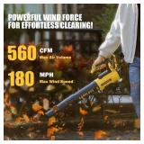 Leaf Blower Cordless , 560CFM & 180MPH Lightweight Leaf Blower, 2 Speed Electronic Control, 20V Electric Blower for Driveway, Lawn & Yard Care