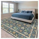 Washable Oushak Area Rug 8x10: Large Modern Turkish Oriental Floral Luxury Carpet for Bedroom Nursery Living Room Dining Home Decor Navy Blue