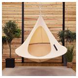 $250 Single Cacoon Hanging Chair   Cozy Indoor/Outdoor Hammock with Polyester Canvas, 440 lb Capacity, Includes 18ft Rope & Carabiner (Natural)