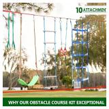 $150 Ninja Warrior Obstacle Course for Kids Backyard - 2 50ft Slackline Kit with 10 Most Complete Accessories for Boys & Girls, Swing, Rope Ladder, Gymnastic Ring, Climbing Net, Arm Trainer and Monkey
