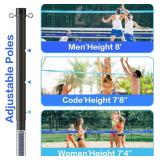 $110 Volleyball Net for Backyard, Professional Portable Outdoor Heavy Duty Volleyball Net Set with Adjustable Aluminum Poles, Anti-Sag Design, Double Tension Adjuster for Beach, Grass |1680D Bag