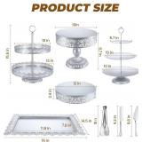 Silver Cake Stand Sets, Metal Dessert Table Display Tiered Cupcake Holder Food Fruit Donut Plate Serving Tower Tray Platter With Tong, Cake Knife and Server Set For Wedding Birthday Party Decor 11PCS