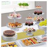 Silver Cake Stand Sets, Metal Dessert Table Display Tiered Cupcake Holder Food Fruit Donut Plate Serving Tower Tray Platter With Tong, Cake Knife and Server Set For Wedding Birthday Party Decor 11PCS