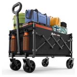 Collapsible Wagon with Wheels, 220 lbs Wagons Carts Foldable Wagon Cart with Flexible Handle, Lightweight Portable Folding Utility Grocery Shopping Cart for Grocery Sports Garden Camping