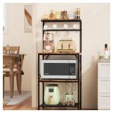 Kitchen Bakers Rack with Storage Shelves, Small Coffee Bar Cart with 8 Hooks, 4 Tiers Microwave Stand Station with Adjustable Shelves, Freestanding Kitchen Appliance Organizer, Rustic Brown