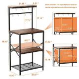 Kitchen Bakers Rack with Storage Shelves, Small Coffee Bar Cart with 8 Hooks, 4 Tiers Microwave Stand Station with Adjustable Shelves, Freestanding Kitchen Appliance Organizer, Rustic Brown