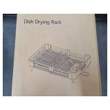 Stainless Steel Dish Drying Rack - Dish Drainer for Kitchen Counter, Extendable Drainboard with Foldable, Space-Saving Cup & Bowl Organizer, Includes Knife and Utensil Holder, Black