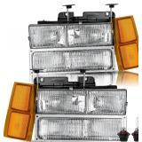 Bingbingmotor 8PCS Fits for 1994-1998 Chevy Silverado Tahoe Suburban C10 C/K 1500 2500 3500 Headlight Assembly Replacement w/Bumper Corner Lamp OE Style