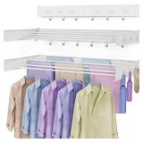 Drying Rack Clothing,Clothes Drying Rack Wall Mounted,Laundry Drying Rack Wall Mount,Foldable,Collapsible,60 lb Capacity 5 Aluminium Poles with 6 Hooks,Space Saving Clothes Drying Rack,White 40"
