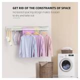 Drying Rack Clothing,Clothes Drying Rack Wall Mounted,Laundry Drying Rack Wall Mount,Foldable,Collapsible,60 lb Capacity 5 Aluminium Poles with 6 Hooks,Space Saving Clothes Drying Rack,White 40"