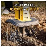 DEVONIC Cordless Electric Garden Tiller,21V 330RPM Tiller Cultivator 8" Tilling Width and 6" Depth Garden Rototiller with 2 * 2.0Ah Batteries for Lawn/Gardening (Cordless Tiller+2 Batteries)
