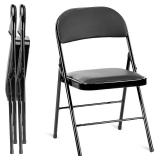 Simple Deluxe 2 Pack Folding Chairs with Leather Padded Cushion Seats & Durable Metal Frame, Foldable, Portable, Commercial Event Seat, Indoor Outdoor for Parties, Home, Office, Classic Black