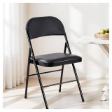 Simple Deluxe 2 Pack Folding Chairs with Leather Padded Cushion Seats & Durable Metal Frame, Foldable, Portable, Commercial Event Seat, Indoor Outdoor for Parties, Home, Office, Classic Black