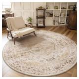 AMOAMI-6FT Round Rug-Rugs for Living Room-Vintage Soft Beige Rugs for Bedroom-Non Slip Circle Rug-Machine Washable Rug for Dining Room Living Room Bedroom Office Under Table
