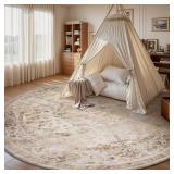 AMOAMI-6FT Round Rug-Rugs for Living Room-Vintage Soft Beige Rugs for Bedroom-Non Slip Circle Rug-Machine Washable Rug for Dining Room Living Room Bedroom Office Under Table