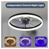 20" Ceiling Fan with Light, Upgraded Low Profile Fan, Flush Mount Ceiling Fan, 6 Speeds, Dimmable LED, App & Remote Control, Quiet DC Motor, for Bedroom, Living Room, F115 Black