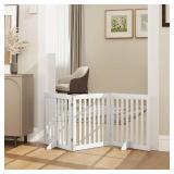 24 H Freestanding Wooden Pet Gate, Dog Gate for Stairs, Doorways, and Hallways, Step Over Foldable Pet Fence for Indoor Use, Support Feet Included, 60 inch Wide 3 Panels, White