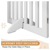 24 H Freestanding Wooden Pet Gate, Dog Gate for Stairs, Doorways, and Hallways, Step Over Foldable Pet Fence for Indoor Use, Support Feet Included, 60 inch Wide 3 Panels, White