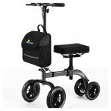 $130 Akoasm Collapsible All Terrain Knee Scooter for Adults for Foot Surgery, Adjustable Knee Walker Cart with Basket, Alternative to Crutches for Broken Leg Ankle Injuries, Dual Brakes, Grey