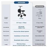 $130 Akoasm Collapsible All Terrain Knee Scooter for Adults for Foot Surgery, Adjustable Knee Walker Cart with Basket, Alternative to Crutches for Broken Leg Ankle Injuries, Dual Brakes, Grey