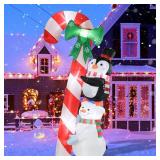 MUMTOP 8.6 Ft Tall Christmas Inflatables Outdoor Decorations, Inflatables Candy Cane with Snowman Penguin Christmas Blow up Yard Decorations Built-in LED Lights for Outdoor Party Holiday Decor